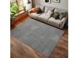 Teppich AYYILDIZ TEPPICHE "HELIX 2201 , auch als Läufer und Rund erhältlich", grau (silber), B:200cm H:7mm L:290cm, Teppiche, Teppich, 3D-Effekt durch Cut-Loop-Webtechnik, Woll-Optik, Bouclé, Wohnzimmer