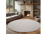 Teppich AYYILDIZ TEPPICHE "HELIX 2203 , auch als Läufer und Rund erhältlich", beige (creme), H:7mm Ø:160cm, Teppiche, Teppich, 3D-Effekt durch Cut-Loop-Webtechnik, Woll-Optik, Bouclé, Wohnzimmer