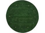 Wollteppich CARPETFINE "Gabbeh Uni, auch als Läufer und Rund erhältlich", grün, H:15mm Ø:120cm, Wolle, Teppiche, reine Wolle, handgewebt, Gabbeh Loom Tiermotiv, große Farbauswahl