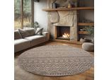 Teppich AYYILDIZ TEPPICHE "HELIX 2202 , auch als Läufer und Rund erhältlich", beige, H:7mm Ø:200cm, Teppiche, Teppich, 3D-Effekt durch Cut-Loop-Webtechnik, Woll-Optik, Bouclé, Wohnzimmer