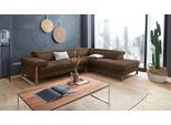 Ecksofa W.SCHILLIG "finn, Designsofa mit tollem Sitzkomfort, bequem, L-Form", braun (mocca s37), B:281cm H:71cm T:230cm, Flachgewebe S22 (100% Polyester);Stoff S37 (100% Polyester);Longlife Xtra-Leder Z59: Glattleder mit modischer Prägung. Hautstärke 0, 9 - 1, 1 mm, Sofas, Ecksofa, German Design Award 2016, Fußgestell Nussbaum natur, Breite 281 cm