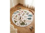 Kinderteppich Dinosaurier-Landschaft Creme 200x200 cm Waschbar