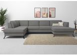 Wohnlandschaft SIT & MORE "Olsen U-Form", grau, B:335cm H:88cm T:201cm, 98% Polyester 2%Polyamid, Sofas, Wohnlandschaft, inklusive Sitztiefenverstellung, optional Schlaffunktion, 15cm hoch