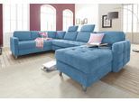 Wohnlandschaft SIT & MORE "Pablo U-Form", blau (hellblau), B:292cm H:80cm T:87cm, Struktur (100% Polyester);Kunstleder SOFTLUX;Luxus-Microfaser ALTARA NUBUCK (100% Polyester), Sofas, Wohnlandschaft, wahlweise mit Schlaffunktion und Bettkasten