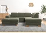 Ecksofa HOME AFFAIRE "Dundee L-Form", grün, B:263cm H:86cm T:219cm, Flachgewebe 100% Polyester, Sofas, Ecksofa, wahlweise mit Kopfteilverstellung und zusätzlich mit Schlaffunktion