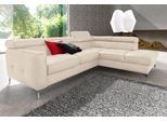Ecksofa COTTA "Sammy L-Form", beige (creme), B:239cm H:74cm T:207cm, Microfaser Primabelle (100% Polyester);Die Rückseite und die Liegefläche der Bettfunktion in NaturLEDER ist mit schwarzem Spannstoff bezogen, Sofas, Ecksofa, mit Kopfteilverstellung, wahlweise mit Schlaffunktion & Bettkasten