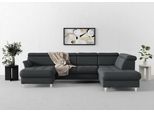 Wohnlandschaft SIT & MORE "Marano U-Form", grau (dunkelgrau), B:304cm T:216cm, 100% Polyester, Sofas, Wohnlandschaft, inklusive Kopfteilverstellung, optional Schlaffunktion & Bettkasten