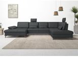 Wohnlandschaft OTTO HOME "Costello U-Form, B: 363 cm mit Sitztiefen-, Armteilverstellung &", schwarz, B:363cm H:89cm T:223cm, Luxus-Microfaser (90% Polyester, 10% Polyamid);Samtoptik (100% Polyester), Sofas, Wohnlandschaft, 3 Nierenkissen, optional Schlaffunktion & Bettkasten