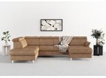 Wohnlandschaft SIT & MORE "Marano U-Form", braun (macciato), B:304cm T:216cm, 100% Polyester, Sofas, Wohnlandschaft, inklusive Kopfteilverstellung, optional Schlaffunktion & Bettkasten