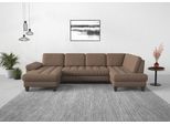 Wohnlandschaft SIT & MORE "Westham U-Form", braun (chocco), B:338cm H:88cm T:172cm, 100% Polyester, Sofas, Wohnlandschaft, wahlweise mit Schlaffunktion, Bettkasten, Sitztiefenverstellung