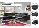 Ecksofa COTTA "Driver L-Form, B: 265cm, moderne Couch, Wellenunterfederung, inkl. 3 x", schwarz (weiß), B:268cm H:73cm T:214cm, Kunstleder SOFTLUX;LEDER BEEFY (ein abgedecktes Spalt-Rindsleder) im Sitz und Rücken (Korpus in Kunstleder);Luxus-Kunstleder;Leder Pampas (echtes Rindsleder) im Sitz und Rücken (Rückseite mit Spannstoff bezogen), Sofas, Ecksofa, Kopfteilverstellung, optional Schlaffunktio