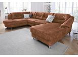 Wohnlandschaft SIT & MORE "Salsa U-Form", braun (cognac), B:333cm H:86cm T:205cm, Struktur (100% Polypropylen);Bedruckte Microfaser (100% Polyester);Luxus-Microfaser ALTARA NUBUCK (100% Polyester), Sofas, Wohnlandschaft, mit Federkern, wahlweise mit Schlaffunktion