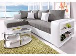 Ecksofa COLLECTION AB "John L-Form, B: 226 cm", weiß (altweiß, grau), B:226cm H:80cm T:160cm, Sofas, Ecksofa, Schlaffunktion, Bettkasten, Regalelement & 2 Zierkissen