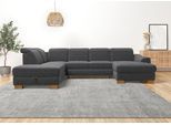 Wohnlandschaft HOME AFFAIRE "Dundee U-Form", grau (anthrazit), B:338cm H:86cm T:219cm, Flachgewebe (100% Polyester), Sofas, Wohnlandschaft, wahlweise mit Kopfteilverstellung und zusätzlich mit Schlaffunktion