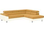Ecksofa COTTA "Komaris L-Form, B: 249 cm", braun (creme, senf), B:249cm H:72cm T:100cm, Microfaser PRIMABELLE (100% Polyester);Kunstleder SOFTLUX;Feinstruktur (100% Polyester);Kunstleder SOFTLUX/Struktur (100% Polyester);NaturLEDER, Sofas, Ecksofa, mit Kopfteilverstellung, optional Schlaffunktion, Bettkasten & Licht