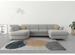 Wohnlandschaft SIT & MORE "Apulia U-Form", silber, B:304cm H:78cm T:192cm, Webstoff (100% Polyester);Struktur weich (90% Polyester, 10% Polyamid);Luxus-Microfaser Euphoria (100% Polyester), Sofas, Wohnlandschaft, wahlweise Schlaffunktion, Bettkasten und Kopf- und Armteilverstellung