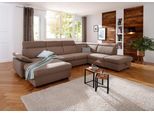 Wohnlandschaft OTTO HOME "Mauritius U-Form", braun (hellbraun), B:354cm T:232cm, Struktur fein (100% Polyester);Luxus-Microfaser Lederoptik (100% Polyester);Soft clean (98% Polyester, 2% Polyamid), Sofas, Wohnlandschaft, mit Kopfteil- und Armlehnverstellung, wahlweise mit Schlaffunktion