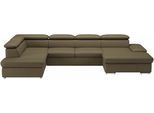 Wohnlandschaft SIT & MORE "Valantine U-Form, B: 349 cm", grün (olive), B:349cm H:73cm T:226cm, Sofas, Wohnlandschaft, mit Arm- & Kopfteilverstellung, optional mit Schlaffunktion