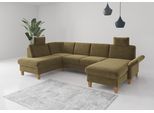 Wohnlandschaft OTTO HOME "Rochelle, U-Form", grün (olive), B:314cm H:90cm T:195cm, 100% Polyester, Sofas, Wohnlandschaft, optional mit Armteilverstellung, mit Schlaffunktion & Bettkasten