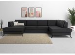 Wohnlandschaft SIT & MORE "Olsen U-Form", schwarz, B:335cm H:88cm T:201cm, 98% Polyester 2%Polyamid, Sofas, Wohnlandschaft, inklusive Sitztiefenverstellung, optional Schlaffunktion, 15cm hoch