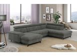 Wohnlandschaft COTTA "Emma U-Form, B: 328 cm", grau (steel), B:328cm H:97cm T:215cm, Sofas, Wohnlandschaft, mit Kopfteilverstellung, optional Schlaffunktion & Bettkasten