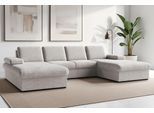 Wohnlandschaft SIT & MORE "Moreno U-Form, B: 309 cm", grau (hellgrau), B:309cm H:82cm T:171cm, 100% Polyester, Sofas, Wohnlandschaft, mit Armteilverstellung, optional Schlaffunktion