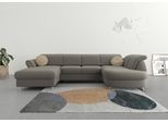 Wohnlandschaft SIT & MORE "Apulia U-Form", braun (schlamm), B:304cm H:78cm T:192cm, Webstoff (100% Polyester);Struktur weich (90% Polyester, 10% Polyamid);Luxus-Microfaser Euphoria (100% Polyester), Sofas, Wohnlandschaft, wahlweise Schlaffunktion, Bettkasten und Kopf- und Armteilverstellung