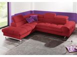 Ecksofa COTTA "Chef L-Form", rot, B:257cm H:72cm T:206cm, Luxus-Microfaser (100% Polyester);Kunstleder Softlux;Leder Advantage (abgedecktes Spalt-Rindsleder), Rückseite mit schwarzem Spannstoff bezogen;NaturLEDER (echtes Rindsleder), Rückseite mit schwarzem Spannstoff bezogen, Sofas, Ecksofa, mit Kopfteilverstellung, edle Metallkufen, optional Schlaffunktion