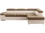 Ecksofa SIT & MORE "Valantine L-Form, B: 272 cm, Armteilverstellung, Kopfteilverstellung", braun (creme, braun), B:272cm H:73cm T:226cm, 100% Polyester;Luxus-Kunstleder/Struktur (88% Polyester, 12% Polyamid), Sofas, Ecksofa, optional Schlaffunktion, Komfortsofa, modern