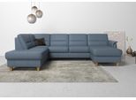 Wohnlandschaft HOME AFFAIRE "Palmera U-Form, B: 308 cm, große Stoff + Leder Auswahl", blau (grau, blau), B:308cm H:89cm T:212cm, Luxus-Microfaser (100% Polyester);Struktur (100% Polyester);Luxus-Microfaser in Lederoptik (100% Polyester), Sofas, Wohnlandschaft, mit Schlaffunktion & Bettkasten, Federkern, XXL-Wohnlandschaft