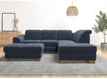 Ecksofa HOME AFFAIRE "Dundee L-Form", blau (graublau), B:263cm H:86cm T:219cm, Flachgewebe 100% Polyester, Sofas, Ecksofa, wahlweise mit Kopfteilverstellung und zusätzlich mit Schlaffunktion