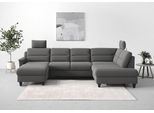 Wohnlandschaft SIT & MORE "Farö U-Form", grau, B:325cm H:90cm T:187cm, Sofas, Wohnlandschaft, inklusive Federkern, wahlweise mit Schlaffunktion und Bettkasten