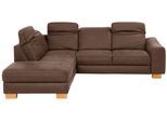 Ecksofa HOME AFFAIRE "Dundee L-Form", braun (dunkelbraun), B:263cm H:86cm T:219cm, Luxus-Microfaser Lederoptik (100% Polyester);Struktur fein (100% Polyester);Luxus-Microfaser Lederoptik (100% Polyester), Sofas, Ecksofa, wahlweise mit Kopfteilverstellung und zusätzlich mit Schlaffunktion