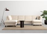 Wohnlandschaft HOME AFFAIRE "Trelleborg U-Form", beige (creme), B:307cm H:86cm T:213cm, 100% Polyester, Sofas, Wohnlandschaft, optional Schlaffunktion und Bettkasten, inkl. Federkern-Polsterung