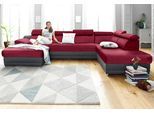 Wohnlandschaft SIT & MORE "Xenia U-Form", rot (dunkelgrau, bordeaux), B:338cm H:94cm T:215cm, Kunstleder SOFTLUX;Luxus-Microfaser ALTARA NUBUCK (100% Polyester);Luxus-Microfaser (90% Polyester, 10% Polyamid), Sofas, Wohnlandschaft, wahlweise mit Schlaffunktion