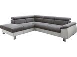 Ecksofa COTTA "Komaris L-Form, B: 249 cm", grau (weiß, stone), B:249cm H:72cm T:100cm, Microfaser PRIMABELLE (100% Polyester);Kunstleder SOFTLUX;Feinstruktur (100% Polyester);Kunstleder SOFTLUX/Struktur (100% Polyester);NaturLEDER, Sofas, Ecksofa, mit Kopfteilverstellung, optional Schlaffunktion, Bettkasten & Licht