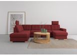 Wohnlandschaft SIT & MORE "Quincy U-Form", rot (bordeaux), B:312cm H:82cm T:213cm, Sofas, Wohnlandschaft, wahlweise mit Schlaffunktion und Bettkasten