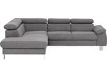 Ecksofa COTTA "Komaris L-Form, B: 249 cm", braun (grau), B:249cm H:72cm T:100cm, Microfaser PRIMABELLE (100% Polyester);Kunstleder SOFTLUX;Feinstruktur (100% Polyester);Kunstleder SOFTLUX/Struktur (100% Polyester);NaturLEDER, Sofas, Ecksofa, mit Kopfteilverstellung, optional Schlaffunktion, Bettkasten & Licht