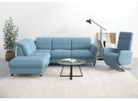 Ecksofa SIT & MORE "Grenoble L-Form mit Federkern", blau (hellblau), B:247cm H:85cm T:222cm, Sofas, Ecksofa, wahlweise mit Schlaffunktion, Bettkasten, Arm- und Kopfteilverstellung
