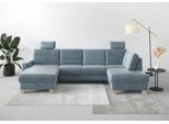 Wohnlandschaft OTTO HOME "Summer U-Form", blau (blau, grau), B:314cm H:91cm T:170cm, 100% Polyester, Sofas, Wohnlandschaft, mit oder ohne Schlaffunktion und Bettkasten, Cord-Bezug
