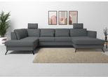 Wohnlandschaft SIT & MORE "Olsen U-Form", grau (dunkelgrau), B:335cm H:88cm T:201cm, 100% Polyester, Sofas, Wohnlandschaft, inklusive Sitztiefenverstellung, optional Schlaffunktion, 15cm hoch