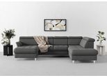 Wohnlandschaft SIT & MORE "Marano U-Form", grau (steel), B:304cm T:216cm, 100% Polyester, Sofas, Wohnlandschaft, inklusive Kopfteilverstellung, optional Schlaffunktion & Bettkasten