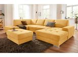 Wohnlandschaft SIT & MORE "Santorini U-Form", gelb (senf), B:340cm H:82cm T:224cm, Luxus-Microfaser ALTARA NUBUCK (100% Polyester) / Struktur (100% Polyester);Flachgewebe (100% Polyester) / Struktur (100% Polyester), Sofas, Wohnlandschaft, mit Federkern und Sitztiefenverstellung, wahlweise mit Schlaffunktion