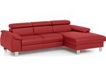Ecksofa COTTA "Komaris L-Form, B: 244 cm", rot, B:244cm H:72cm T:166cm, Microfaser PRIMABELLE (100% Polyester);Kunstleder SOFTLUX(100%Polyurethan);Feinstruktur (100% Polyester);Kunstleder SOFTLUX/Struktur (100%Polyurethan, 90%Polyester, 10% Polyacryl), Sofas, Ecksofa, mit Kopfteilverstellung, optional Schlaffunktion, Bettkasten & Licht