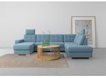 Wohnlandschaft SIT & MORE "Quincy U-Form", blau (hellblau), B:312cm H:82cm T:213cm, Sofas, Wohnlandschaft, wahlweise mit Schlaffunktion und Bettkasten
