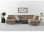 Wohnlandschaft SIT & MORE "Marano U-Form", grau (taupe), B:304cm T:216cm, 98% Polyester, 2% Polyamid, Sofas, Wohnlandschaft, inklusive Kopfteilverstellung, optional Schlaffunktion & Bettkasten
