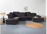 Wohnlandschaft COTTA "Holiday U-Form mit Sitztiefen-, Armteil- und Kopfteilverstellung", schwarz, B:386cm H:86cm T:265cm, 100% Polyester, Sofas, Wohnlandschaft, wahlweise mit Schlaffunktion & Bettkasten