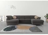 Wohnlandschaft SIT & MORE "Apulia U-Form", grau (fango), B:304cm H:78cm T:192cm, Webstoff (100% Polyester);Struktur weich (90% Polyester, 10% Polyamid);Luxus-Microfaser Euphoria (100% Polyester), Sofas, Wohnlandschaft, wahlweise Schlaffunktion, Bettkasten und Kopf- und Armteilverstellung