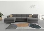 Wohnlandschaft SIT & MORE "Apulia U-Form", grau, B:304cm H:78cm T:192cm, Webstoff (100% Polyester);Struktur weich (90% Polyester, 10% Polyamid);Luxus-Microfaser Euphoria (100% Polyester), Sofas, Wohnlandschaft, wahlweise Schlaffunktion, Bettkasten und Kopf- und Armteilverstellung