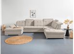 Wohnlandschaft COTTA "Holiday U-Form mit Sitztiefen-, Armteil- und Kopfteilverstellung", beige, B:386cm H:86cm T:265cm, 100% Polyester, Sofas, Wohnlandschaft, wahlweise mit Schlaffunktion & Bettkasten